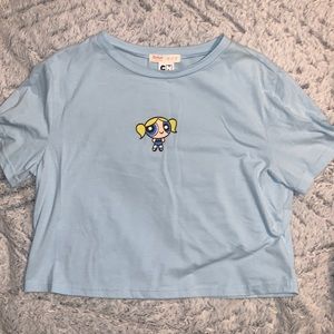 Light blue power, puff girls, bubbles crop top medium